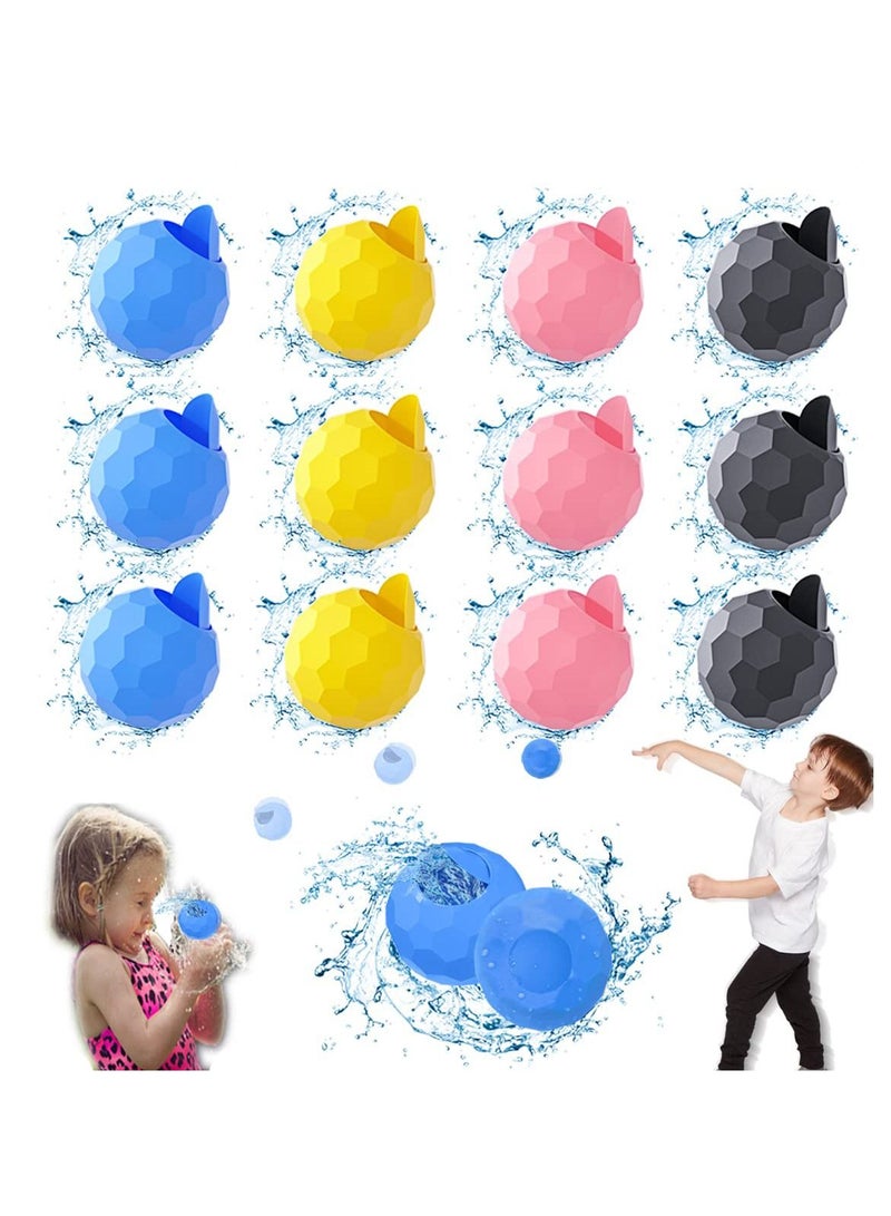Water Balloons Quick Fill, Self-Sealing Reusable Refillable Water Bombs Silicone Splash Water Ball for Kids Adults Outdoor Activities Pool Beach Games Summer Party Supplies 12Pcs