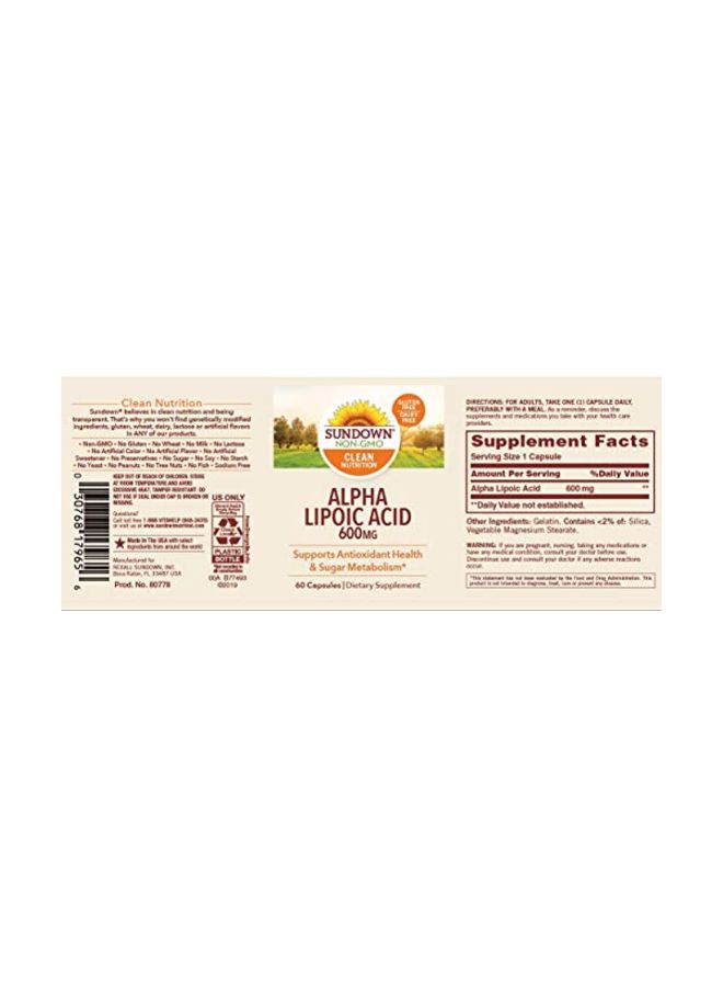 Alpha Lipoic Acid Dietary Supplement - 60 Capsules