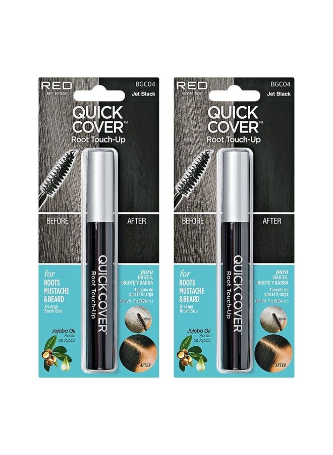 RED by Kiss Quick Cover Root Touch Up Mascara 2PCS Water-Resistant Temporary Gray Concealer Cover Up Brush for Hair and Beard (Jet Black)