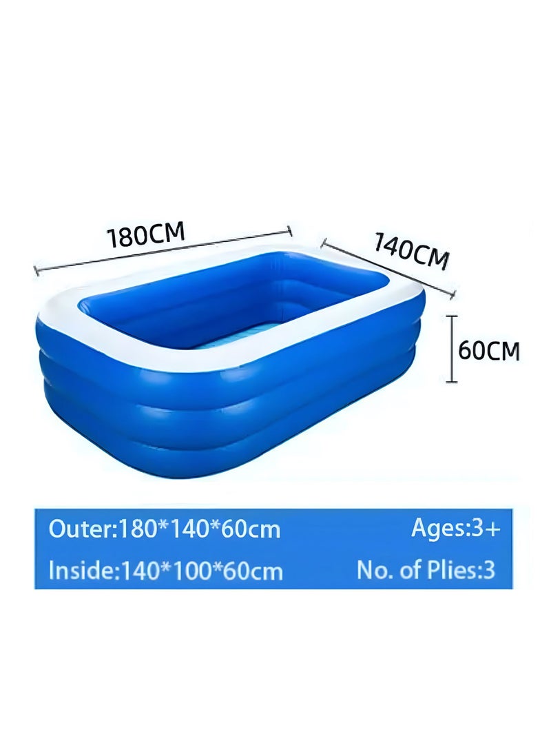 Inflatable Swimming Pool Kiddie Pool Large Size Blow Up Swimming Pool for Family Adults Kids Toddler Giant Rectangle Lounge Blowup Pool for Indoor Outdoor Backyard Ground 180cm x 140cm x 60cm