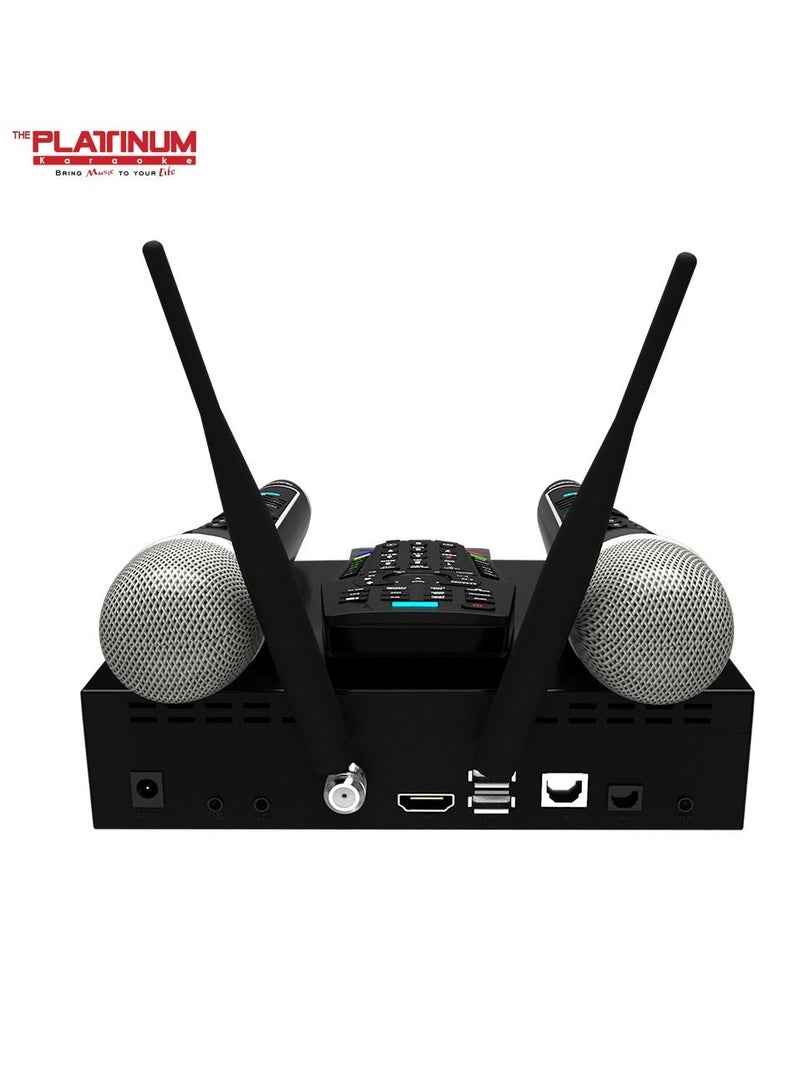 ALPHA 2 Full HD 4K Android Smart Karaoke Player With 2 Digital UHF Keypad Wireless Mic & 26K+ Mixed Language FILIPINO, ENGLISH , INDIAN & RUSSIAN Karaoke Songs Included & Youtube Karaoke