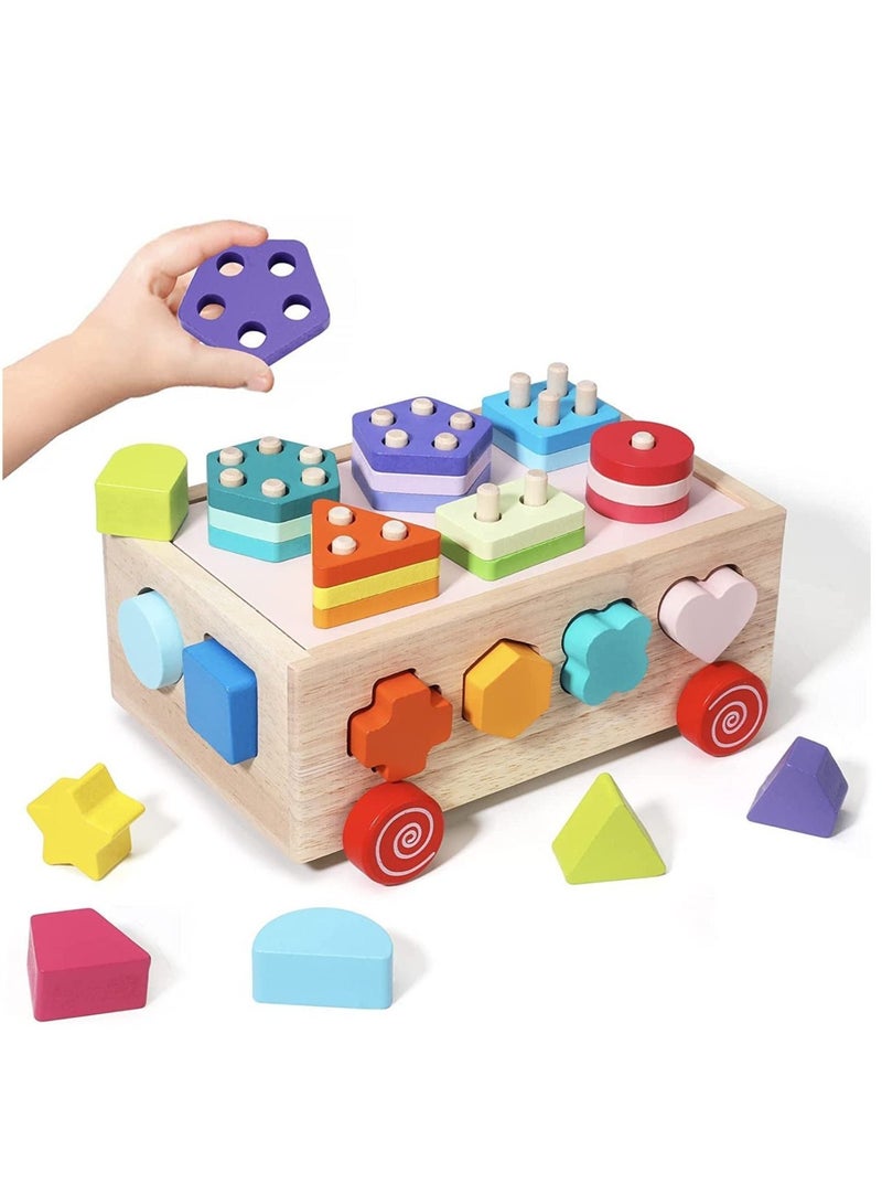 Wooden Stacking Color Recognition Blocks Montessori Shape Sorter Learning & Education Preschool Toy for Toddlers