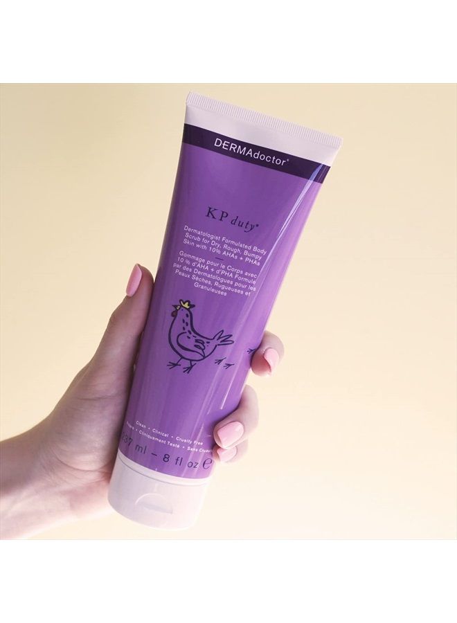 KP Duty Dermatologist Formulated Body Scrub Exfoliant for Keratosis Pilaris and Dry, Rough, Bumpy Skin with 10% AHAs + PHAs, 8 oz