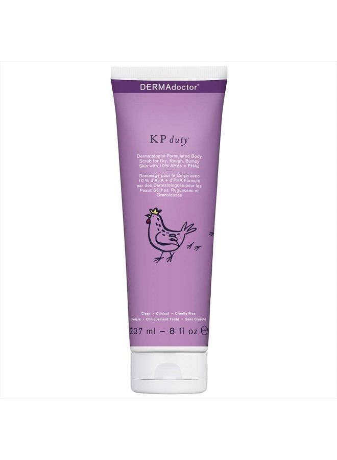 KP Duty Dermatologist Formulated Body Scrub Exfoliant for Keratosis Pilaris and Dry, Rough, Bumpy Skin with 10% AHAs + PHAs, 8 oz