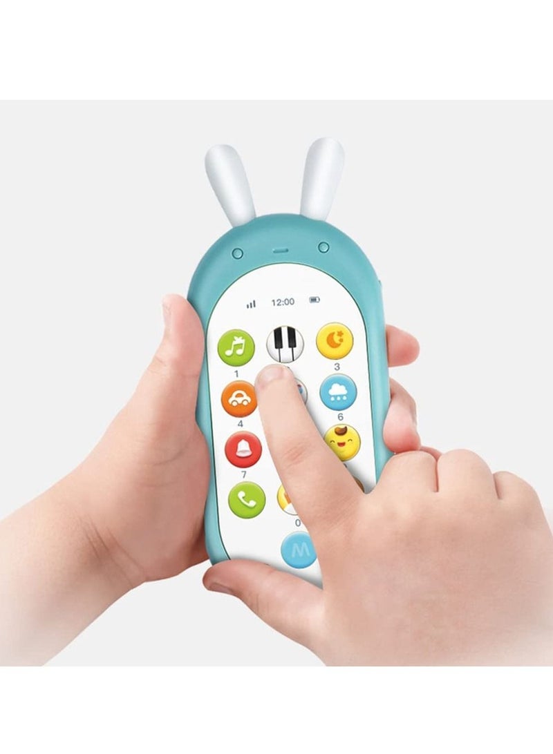 Baby Early Education Toys Mobile Phone, Music Teething Glowing Toy Talking Educational Toy Birthday Gift for Preschool Children Over 6 Months Toddlers Rabbit, Blue