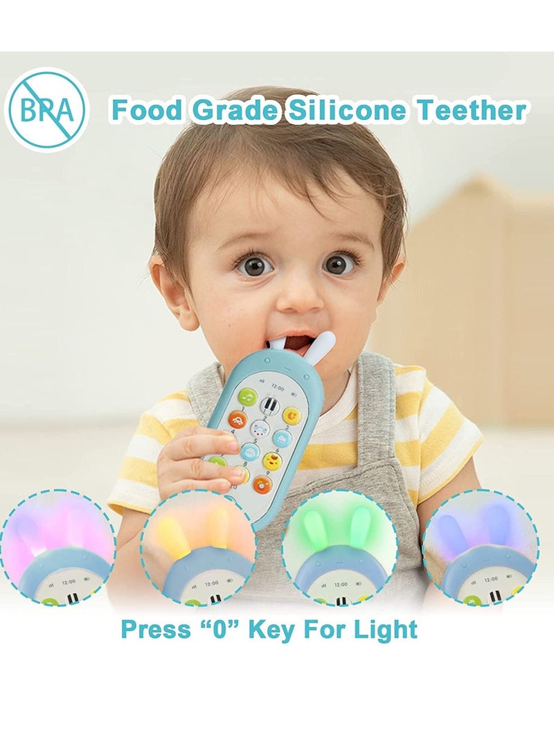 Baby Early Education Toys Mobile Phone, Music Teething Glowing Toy Talking Educational Toy Birthday Gift for Preschool Children Over 6 Months Toddlers Rabbit, Blue