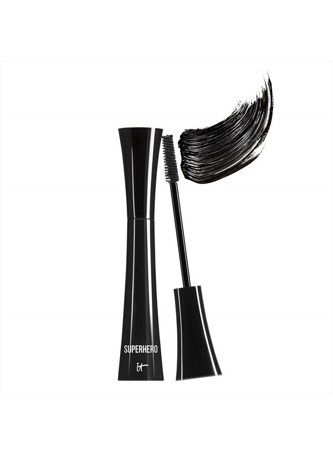 Superhero Mascara, Super Black - Elastic Stretch Volumizing & Lengthening Mascara - Lifts, Separates & Conditions Lashes - With Collagen, Biotin & Peptides - 0.3 fl oz