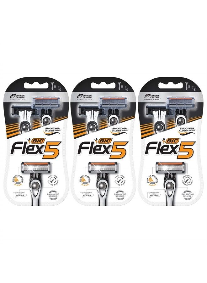 Flex 5 Titanium 5-Blade Disposable Razor for Men, For a Smooth and Comfortable Shave, 6 Piece Razor Set