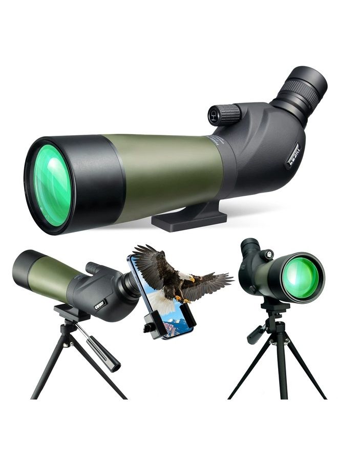 20-60x60 HD Spotting Scope with Tripod, Carrying Bag and Scope Phone Adapter - BAK4 45 Degree Angled Spotter Scope for Target Shooting Hunting Bird Watching Wildlife Scenery