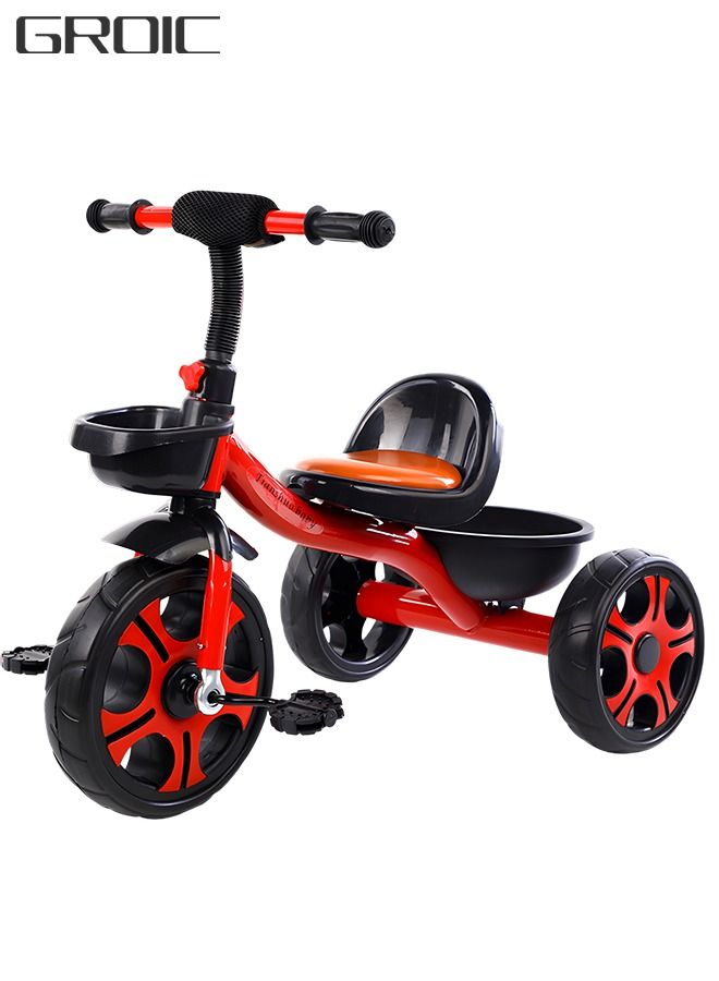 Kids Tricycles, Kids Trike Tricycles Toddler Bike with Basket, Baby Balance Bike with Adjustable Seat, Non-Slip Tires, Riding Toy for Training Motor Skills, Learning Balance