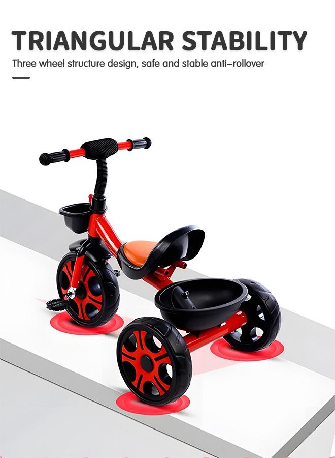 Kids Tricycles, Kids Trike Tricycles Toddler Bike with Basket, Baby Balance Bike with Adjustable Seat, Non-Slip Tires, Riding Toy for Training Motor Skills, Learning Balance