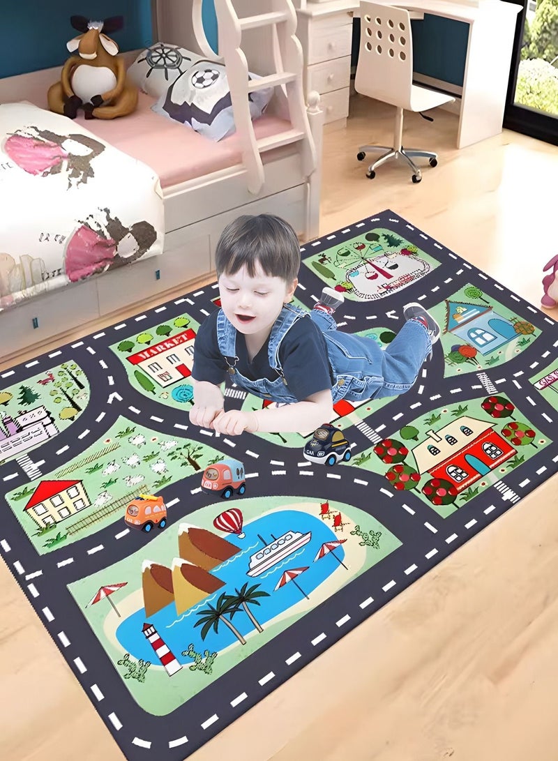 Kids Carpet Play Mat Rug for Playroom,City Life with Road Traffic Car Rug Mat, Learning and Educational Play Rugs with 3 Cars,Indoor Game Mat(120*160cm)