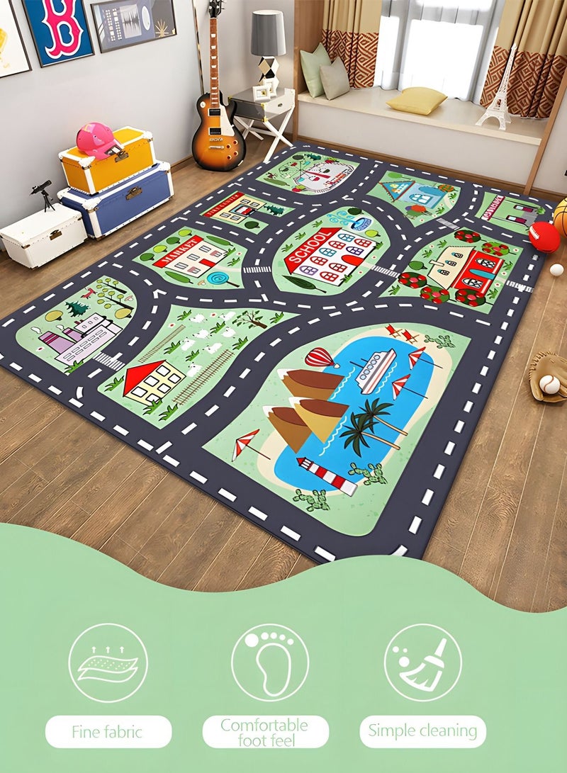 Kids Carpet Play Mat Rug for Playroom,City Life with Road Traffic Car Rug Mat, Learning and Educational Play Rugs with 3 Cars,Indoor Game Mat(120*160cm)