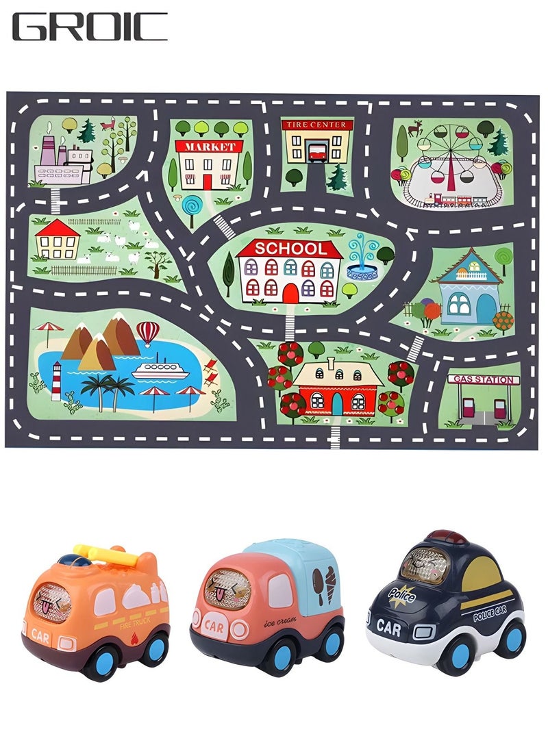 Kids Carpet Play Mat Rug for Playroom,City Life with Road Traffic Car Rug Mat, Learning and Educational Play Rugs with 3 Cars,Indoor Game Mat(120*160cm)