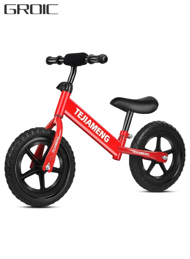 Balance Bike, No Pedal Training Bicycle, Lightweight Frame, Adjustable Seat and Handlebars, Walking Bicycle for Boy Girl - Red