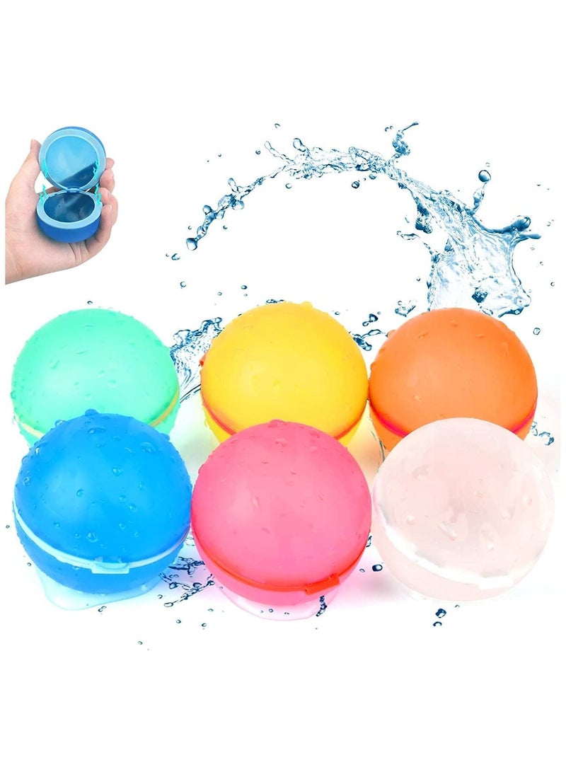 Water Bomb Balloons Reusable,6 Pcs Soft Silicone Water Splash Ball， Self-Sealing Refillable Water Bomb for Kids Adults Fun Water Fight Game Summer Swimming Pool Party Supplies