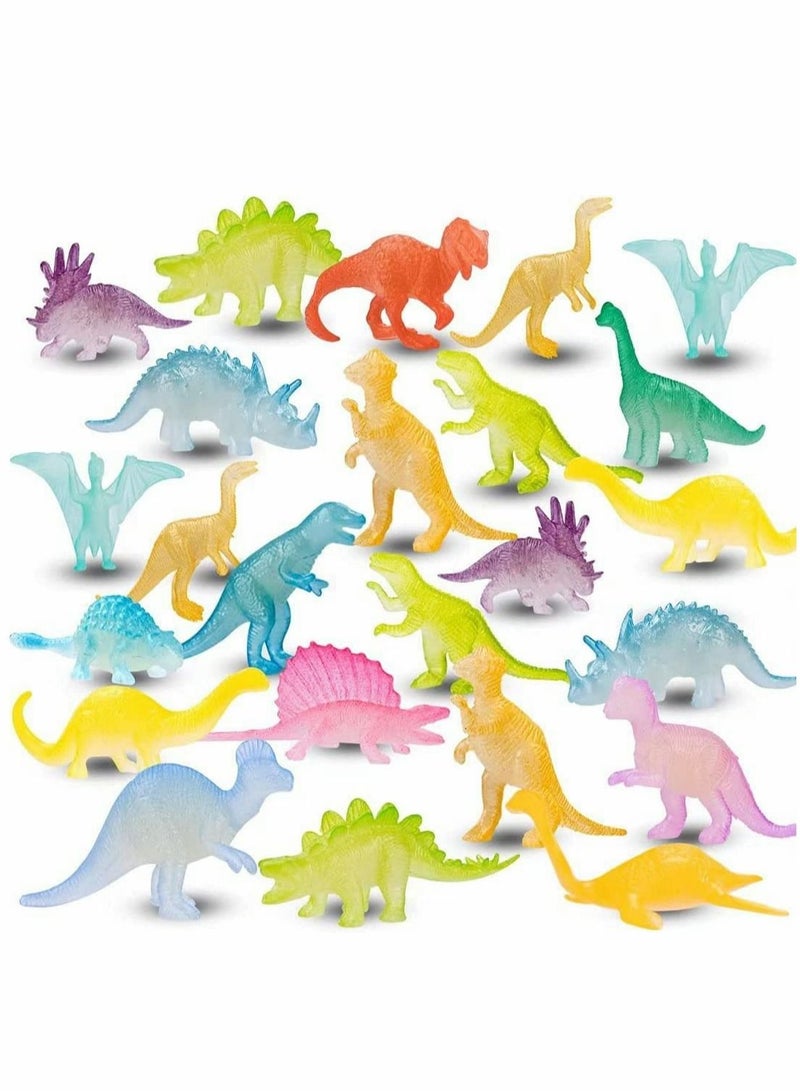 Mini Dinosaurs Toys 48PCS Glow in Dark Dino Figure Dinosaur Party Favors Supplies Birthday Cup Cake Topper Goodie Bag Bulk Classroom Prize Treasure Box Toy Pinata Filler Stocking Stuffers