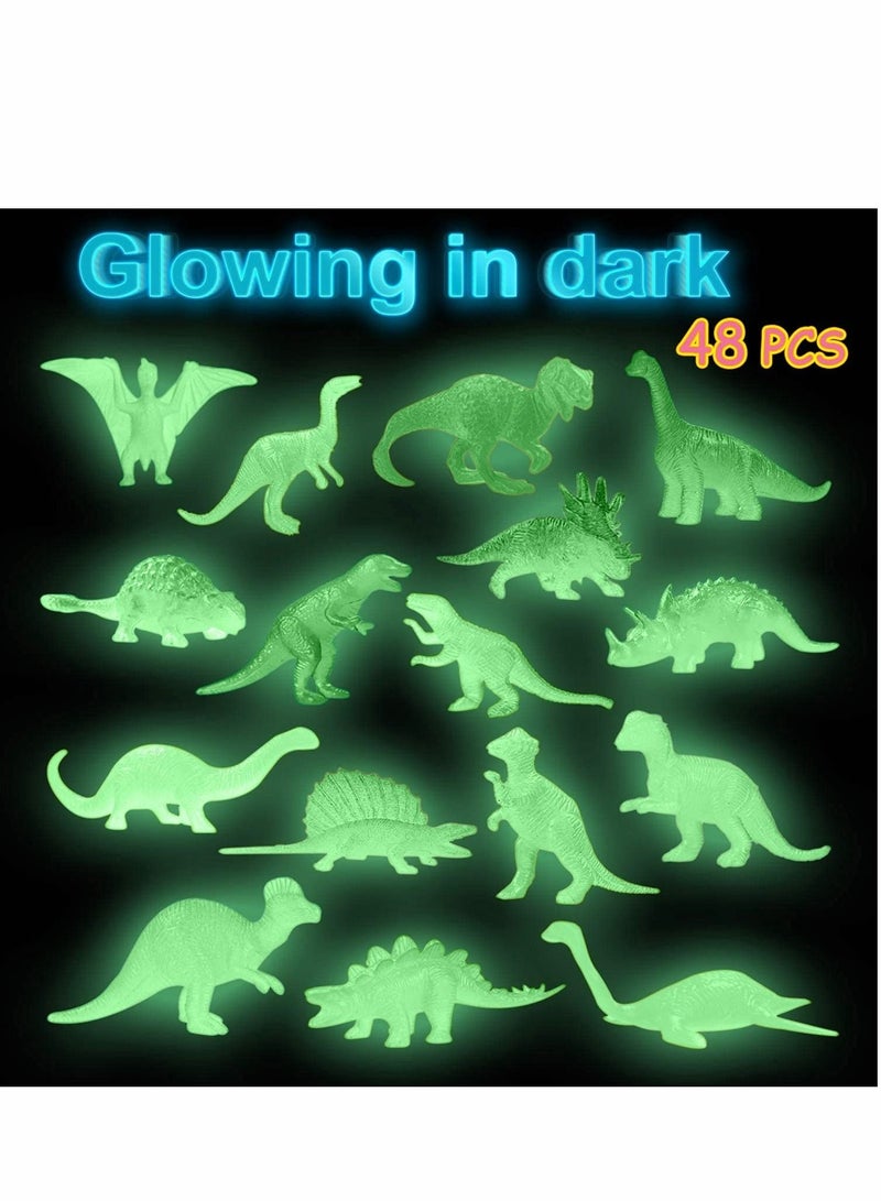 Mini Dinosaurs Toys 48PCS Glow in Dark Figure Dinosaur Party