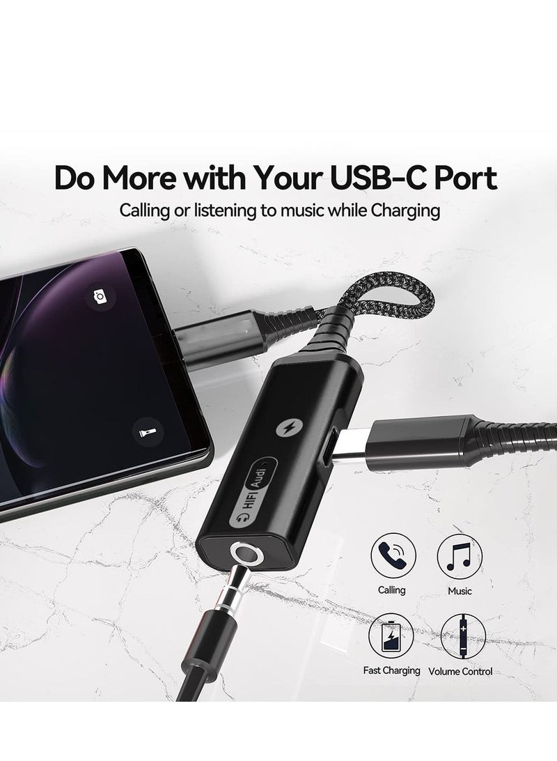 USB C to 3.5mm Headphone and Charger Adapter, Type C Headphone Adapter,  2-in-1 USB C to AUX Mic Jack with PD 60W Fast Charging, Compatible with Samsung Galaxy S22/S23 Ultra/Note20, Pixel 6, iPad Pro