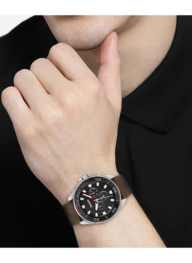 Men's Analog Round Leather Wrist Watch 1530285 - 44 mm