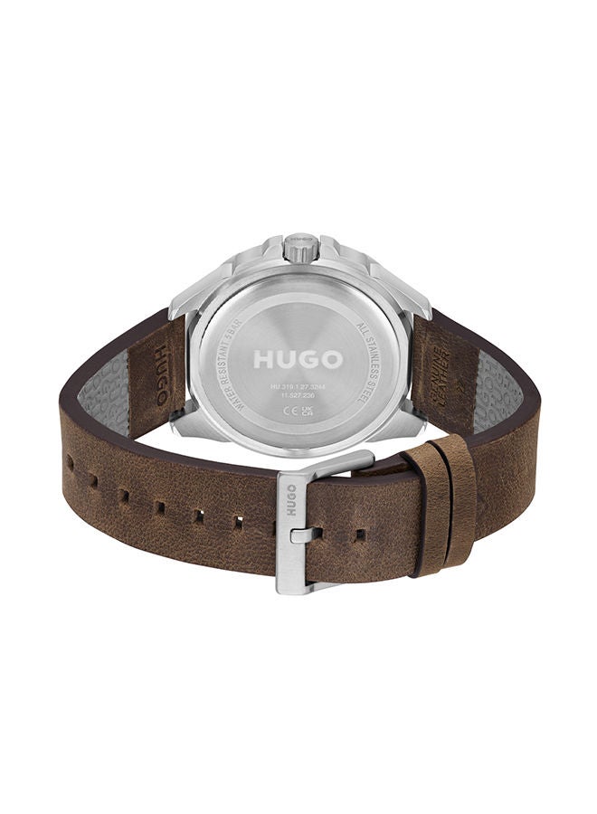 Men's Analog Round Leather Wrist Watch 1530285 - 44 mm