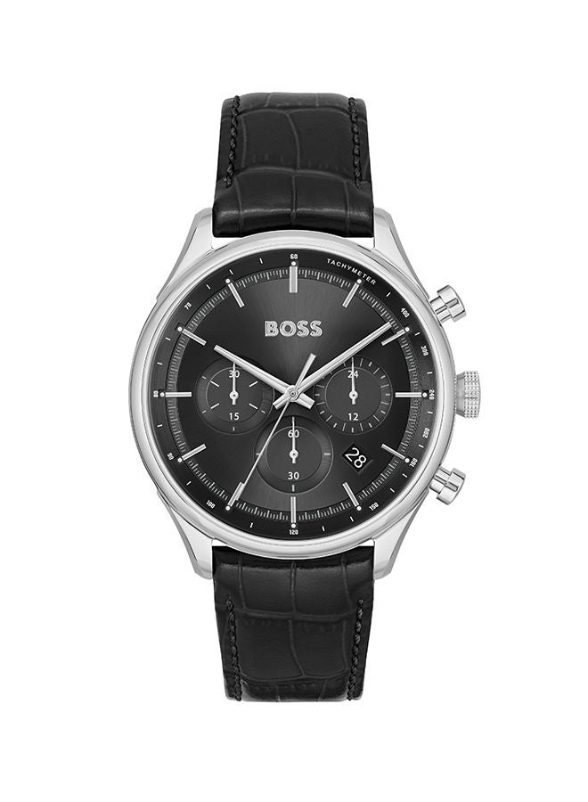 Men Chronograph Round Shape Leather Wrist Watch 45 mm