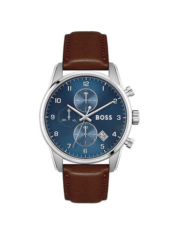 Men's Chronograph Round Leather Wrist Watch 1513940 - 44 mm
