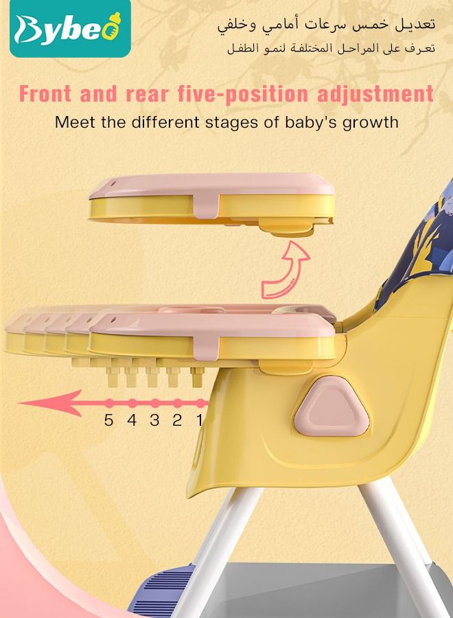 Baby High Chair for Toddlers, Foldable High Chairs with Adjustable Seat Heigh Recline with 4 Wheels and Removable Tray