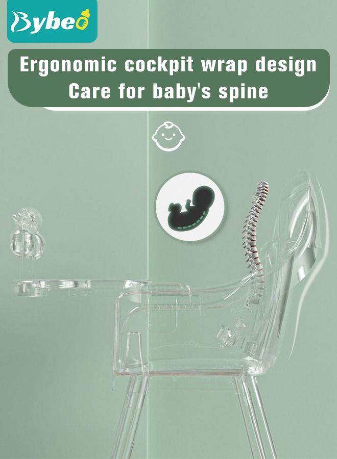 Baby High Chair for Toddlers, Foldable High Chairs with Adjustable Seat Heigh Recline with 4 Wheels and Removable Tray