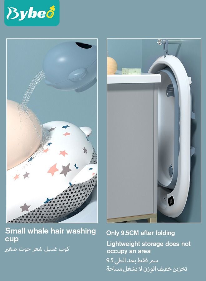 13 PCS Baby Bath Tub Foldable Bathtub With Temperature Sensing + Bathmat Cushion + Shower Cap + Washing Hair Shower Shampoo Cup *1 + Duckling toys *4 + Ocean Balls *5