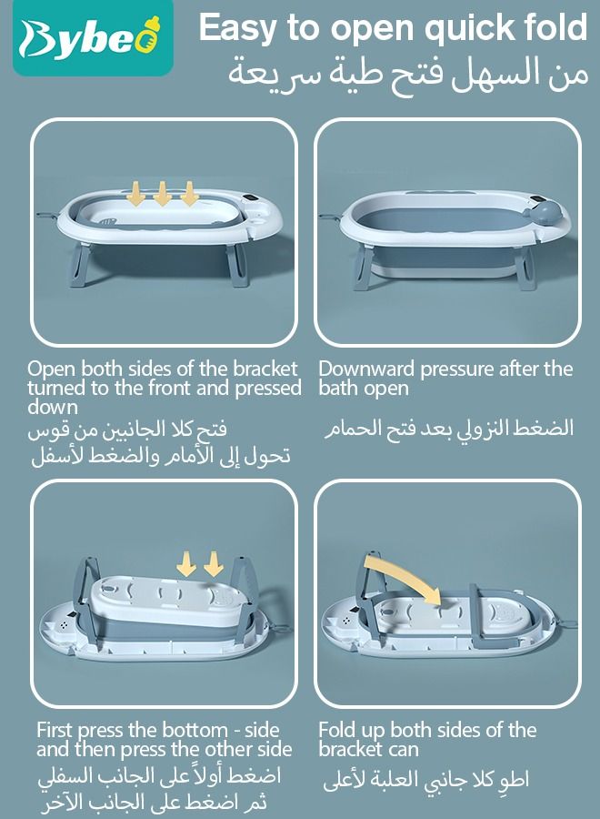 13 PCS Baby Bath Tub Foldable Bathtub With Temperature Sensing + Bathmat Cushion + Shower Cap + Washing Hair Shower Shampoo Cup *1 + Duckling toys *4 + Ocean Balls *5