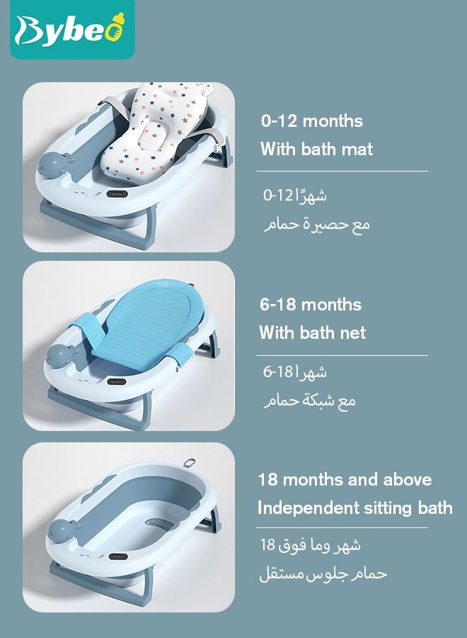 13 PCS Baby Bath Tub Foldable Bathtub With Temperature Sensing + Bathmat Cushion + Shower Cap + Washing Hair Shower Shampoo Cup *1 + Duckling toys *4 + Ocean Balls *5
