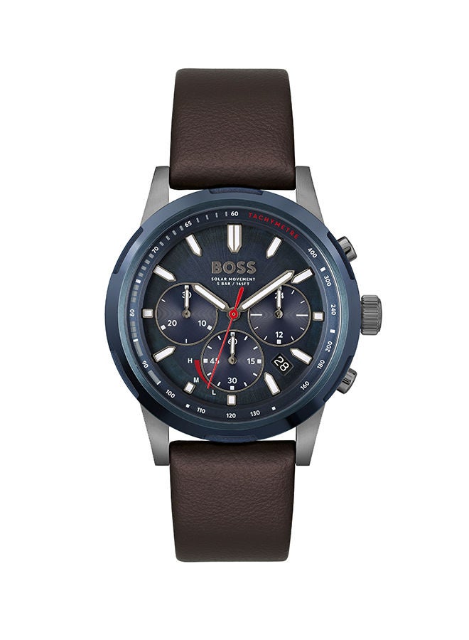 Men Chronograph Round Shape Leather Wrist Watch 44 mm