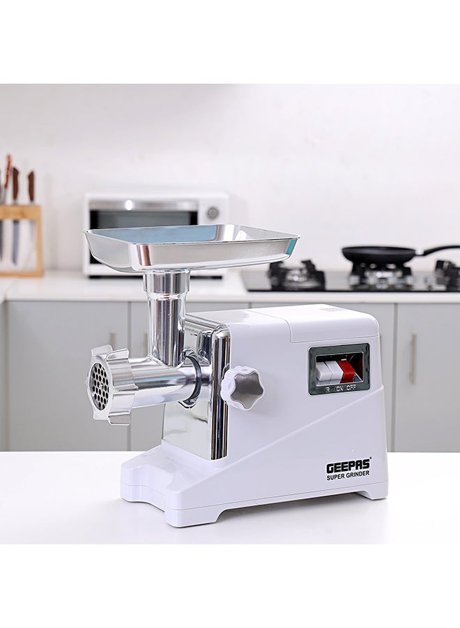 Metal Gear Meat Grinder with Reverse Function, Copper Material Motor, , 3 Cutting Plates -3MM, 5MM & 7 MM, Metal Gears 1600 W GMG1911 White