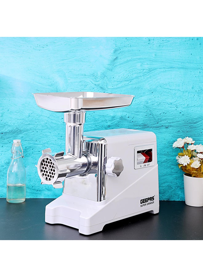 Metal Gear Meat Grinder with Reverse Function, Copper Material Motor, , 3 Cutting Plates -3MM, 5MM & 7 MM, Metal Gears 1600 W GMG1911 White