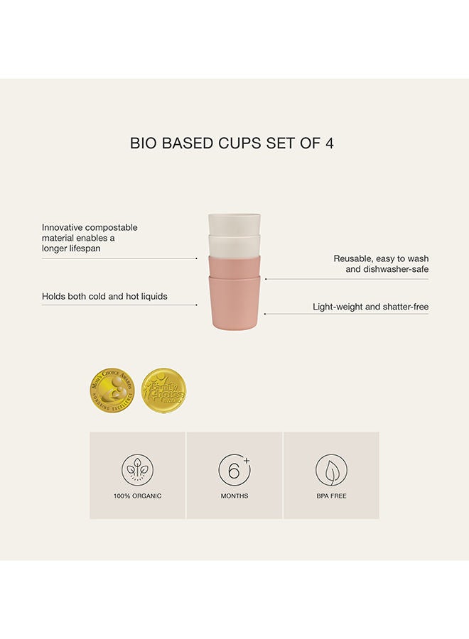 Set of 4 Unbreakable Cups 100% Organic, Reusable, Biodegradable, Environment Friendly, And Unbreakable - Pink/Cream