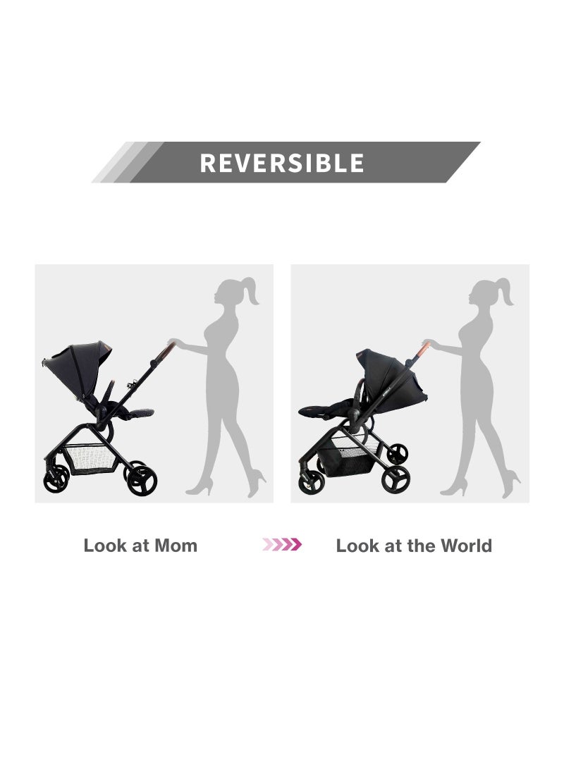Reversible Stroll 1 Travel Stroller - Ultra-Compact, Multi-Recline, 0-4 Years - Black