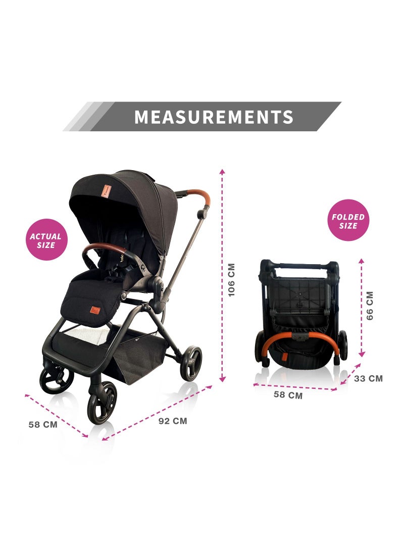 Reversible Stroll 1 Travel Stroller - Ultra-Compact, Multi-Recline, 0-4 Years - Black