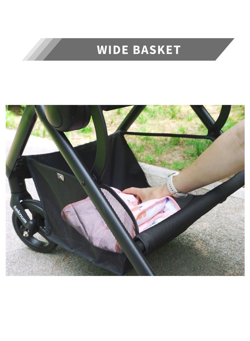 Lightweight Stroll - 1 Reversible Travel Baby Stroller With Large Basket - Grey