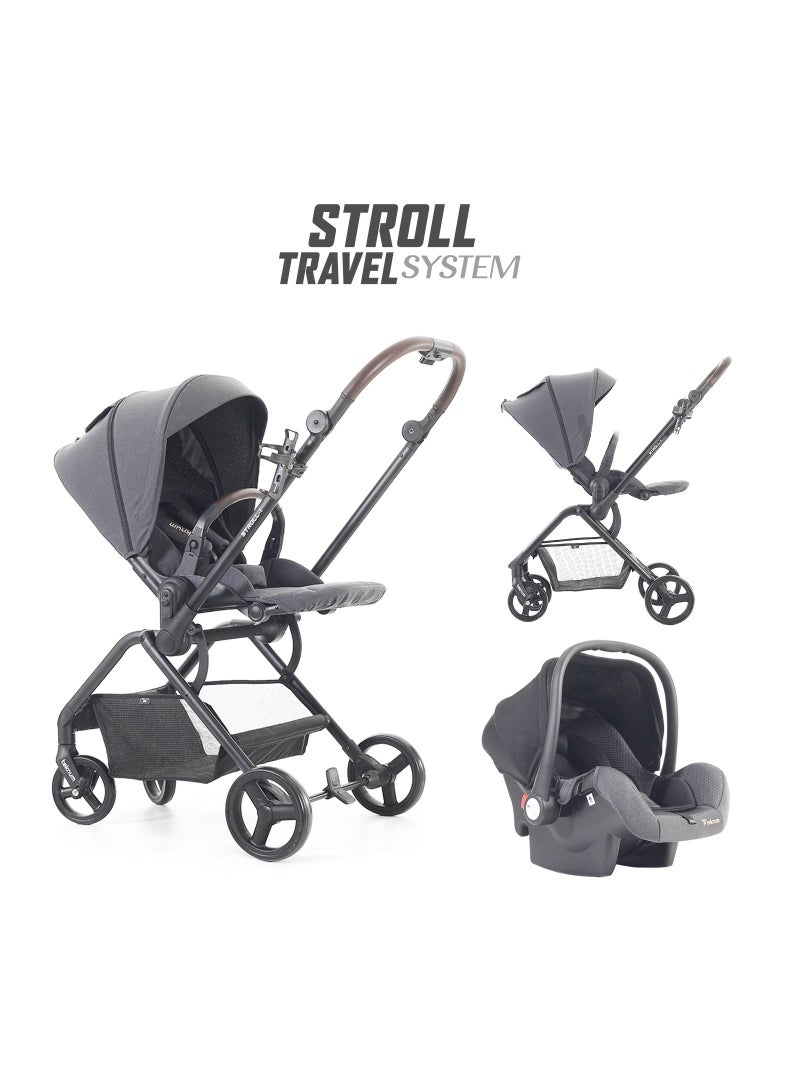 Stroll - 1 Travel System With Reversible Stroller And Compacto Baby Car Seat - Grey