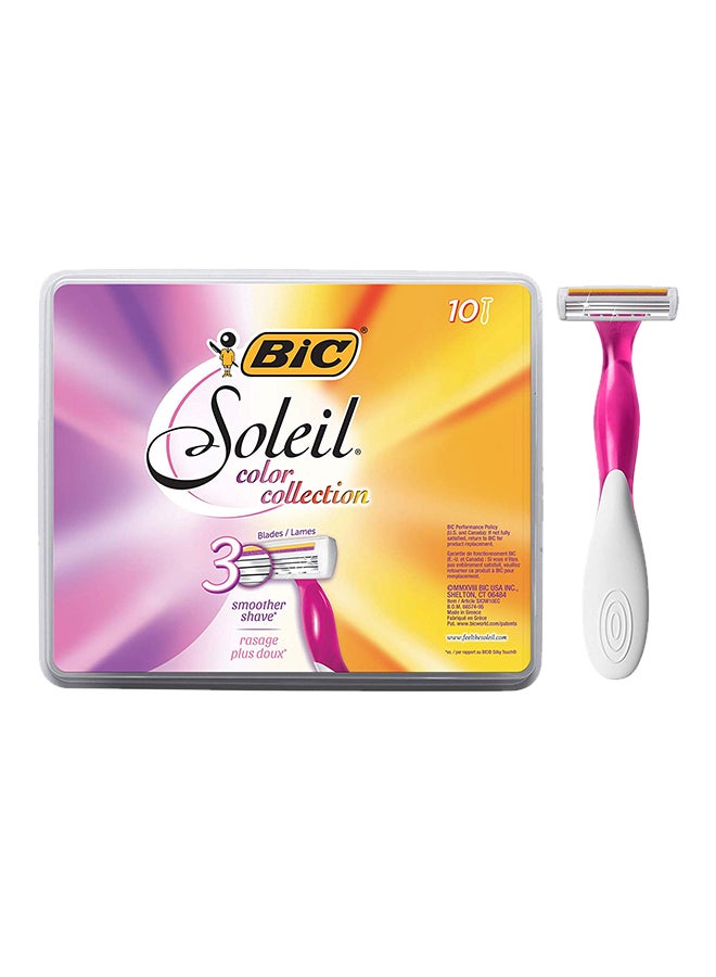 Pack Of 10 3-Blade Disposable Razors White/Pink