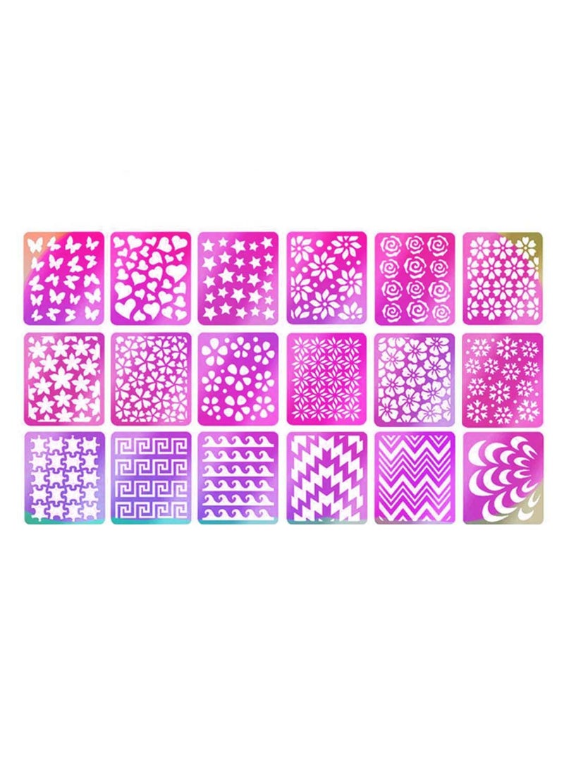 18-Design Nail Art Stencil Sticker Set Multicolour