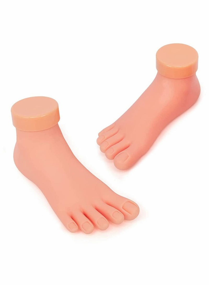 Practice Fake Foot Model, 1 Pair Flexible Feet mannequin for Nails, Fake Mannequin Legs Nail Foot for Acrylic Nails, Movable Soft Silicone Prosthetic Manicure Tool for Nail Art Training Display(L+R)