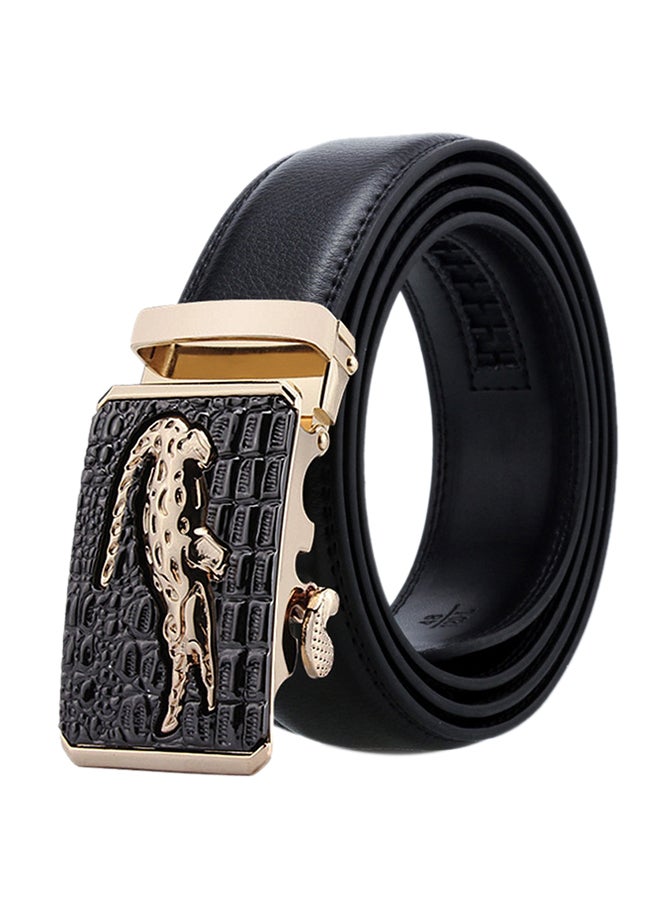 Genuine Leather Belt With Automatic Locking Buckle Black/Gold