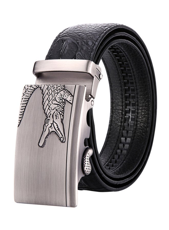 Crocodile Pattern Automatic Buckle Belt Black/Grey