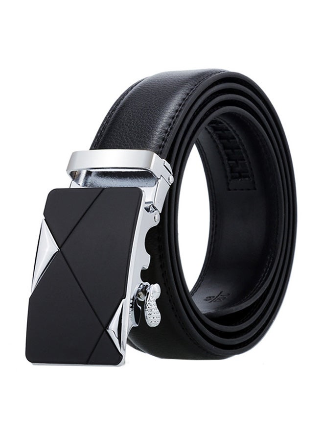 Genuine Leather Belt With Automatic Locking Buckle Black/Silver