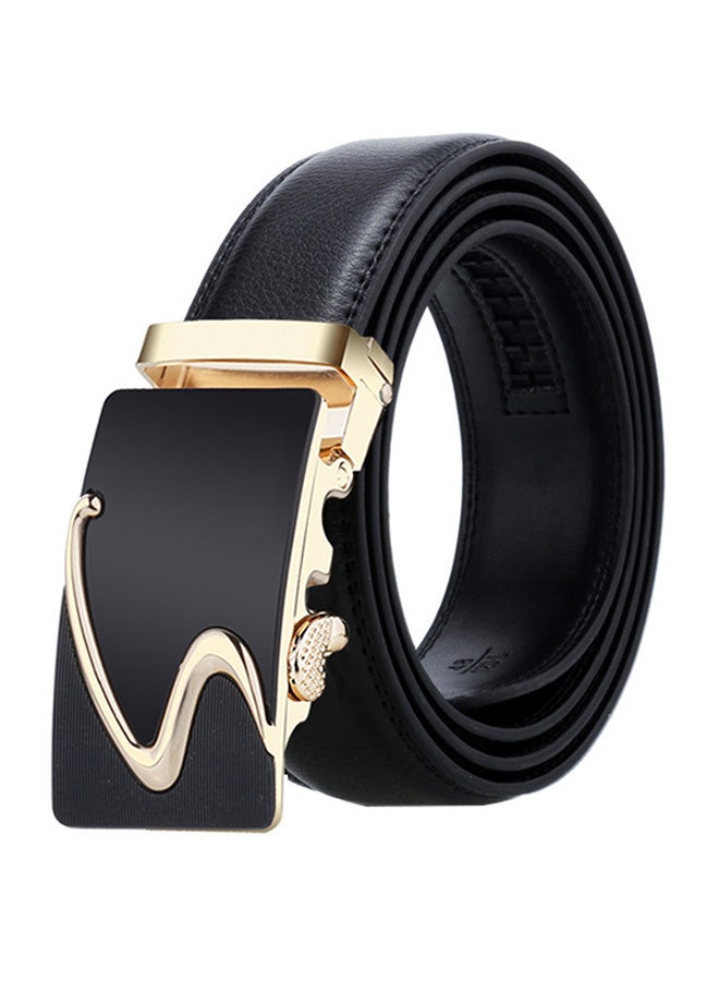 Genuine Leather Belt With Automatic Locking Buckle Black/Gold