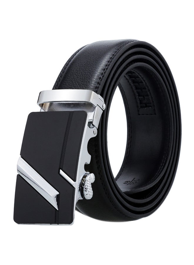 Genuine Leather Belt With Automatic Locking Buckle Black/Silver