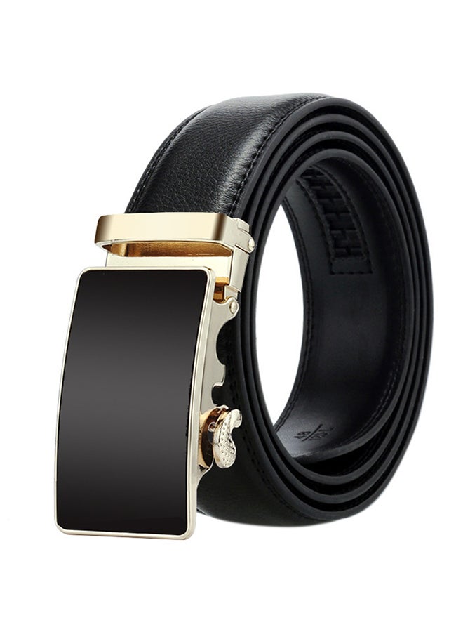 Genuine Leather Belt With Automatic Locking Buckle Black/Gold