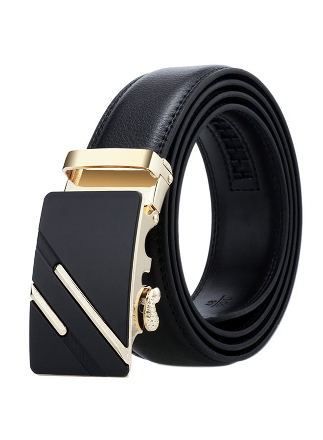 Genuine Leather Belt With Automatic Locking Buckle Black/Gold